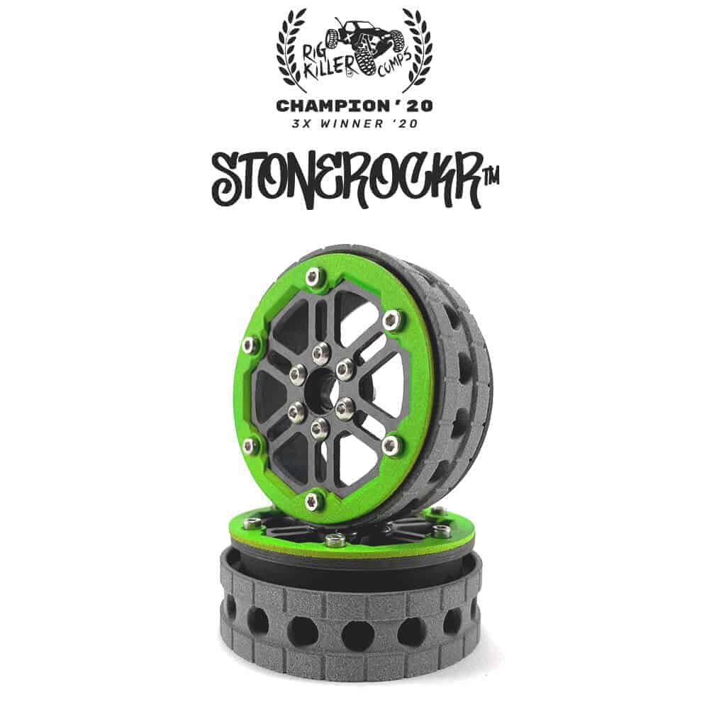 Flatgekko™ Stonerockr™ Douwe’s Humz 2.2″ LCG Offset Wheel Set /w Fluo Green Front Ring (2pcs)