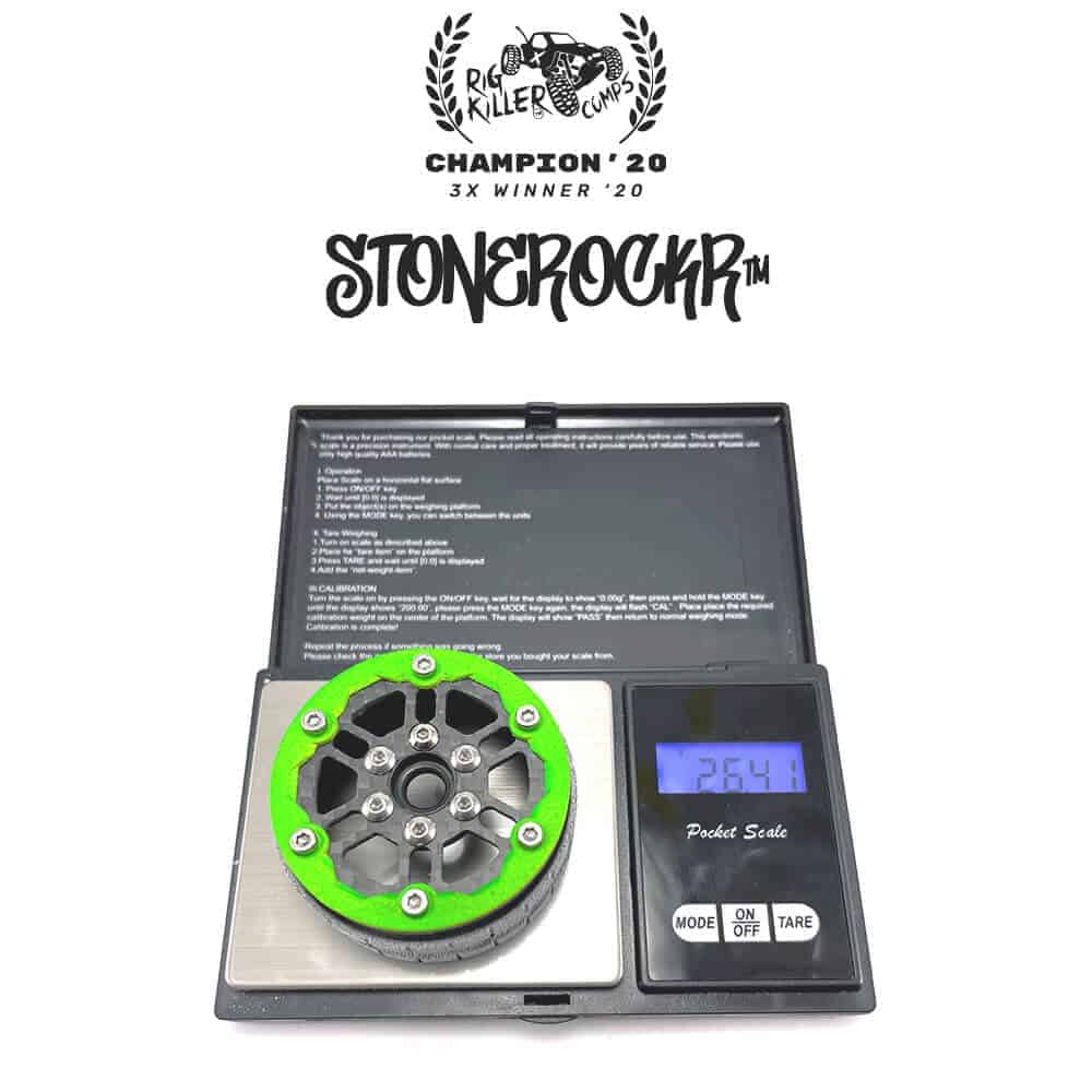 Flatgekko™ Stonerockr™ Douwe’s Humz 1.9″ LCG Offset Wheel Set /w Fluo Green Front Ring (2pcs)